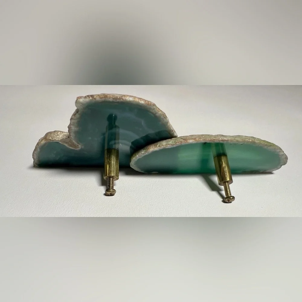 West Elm Natural Crystal Green Geode Agate Knobs ~ Rare NIB